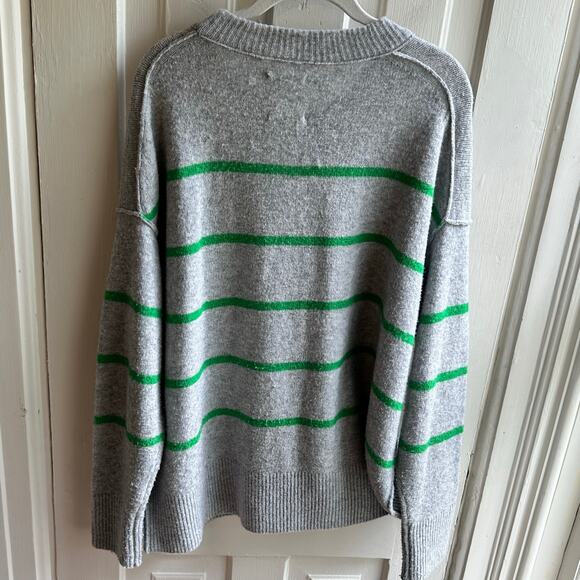 Aerie Unreal Striped Sweater Oversized Gray Green - Picture 6 of 9